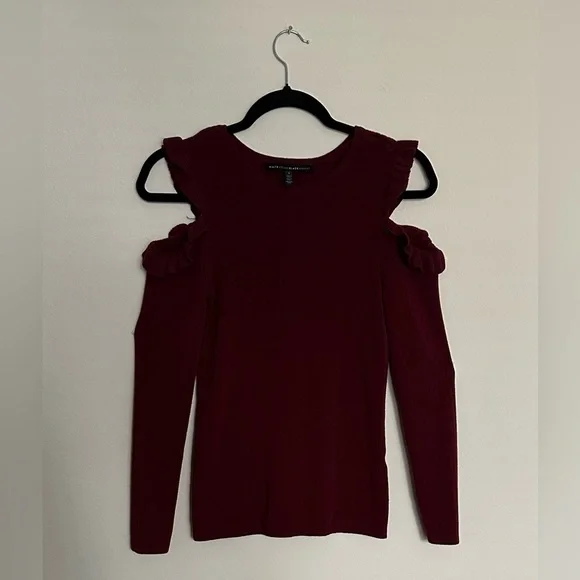 White House Black Market Off-Shoulder Burgundy Sweater - Picture 5 of 14